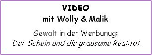 Textfeld: VIDEOmit Wolly & MalikGewalt in der Werbunug:Der Schein und die grausame Realitt