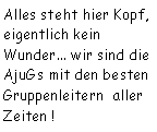 Textfeld: Alles steht hier Kopf, eigentlich kein Wunder... wir sind die AjuGs mit den besten  Gruppenleitern  aller Zeiten !